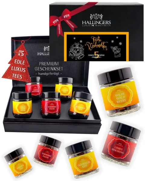 Frohe Weihnachten ORANGE - Tee-Set, 5x loser Tee Geschenkbox