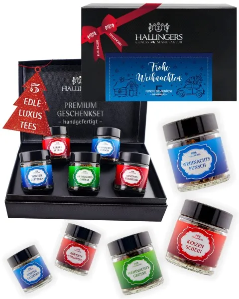 Frohe Weihnachten Blue Christmas - Tee-Set, 5x loser Tee Geschenkbox
