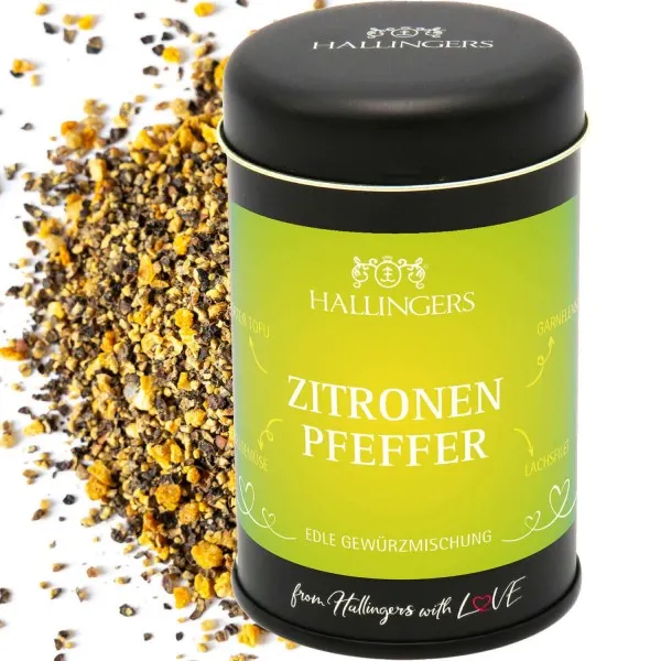 Spritziger Zitronen-Pfeffer (für Gemüse, Marinade & Salatdressing) - Pfeffer, zum Kochen Geschenkdose