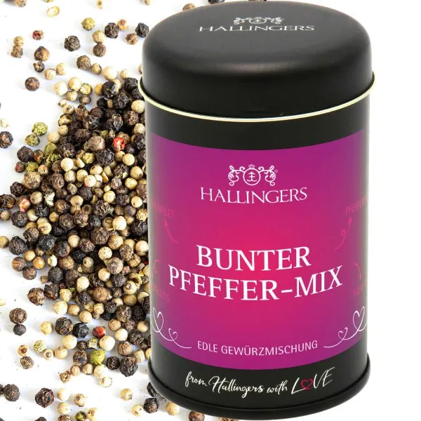 Bunter Pfeffer-Mix (für Pfeffermühle, Fleisch & Fisch) - Pfeffer, zum Kochen Geschenkdose