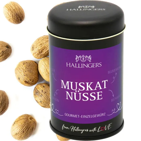 Muskatnüsse (für Spinatsoße, Gratin & Kohlsuppe) - Gewürz Basic, zum Kochen Geschenkdose