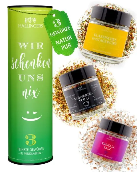 Wir schenken uns nix - Gewürz-Set, 3 Gläser in Geschenkdose