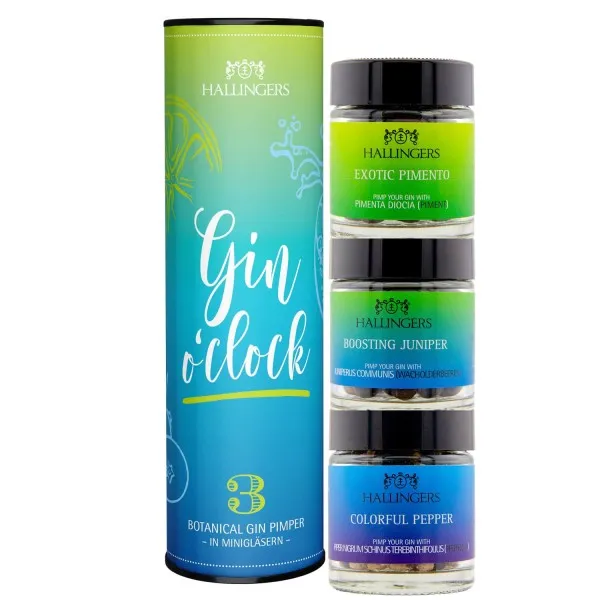 Gin o\clock - Gewürz-Set, 3 Gläser in Geschenkdose
