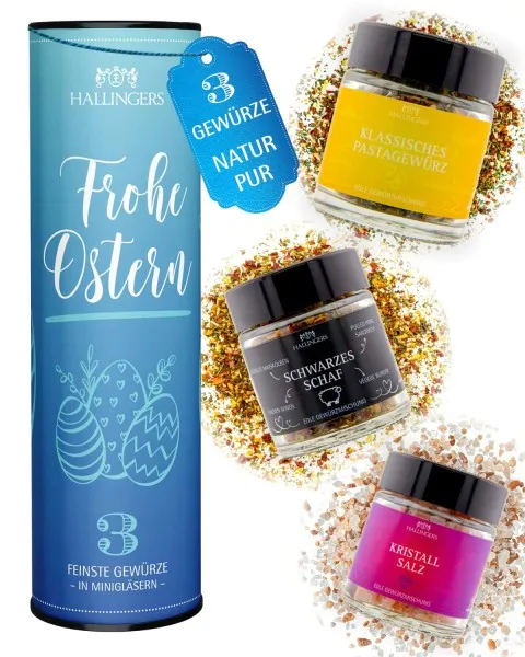 Frohe Ostern - Gewürz-Set, 3 Gläser in Geschenkdose