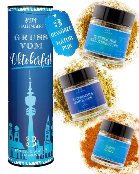 Gruß vom Oktoberfest - Gewürz-Set, 3 Gläser in Geschenkdose