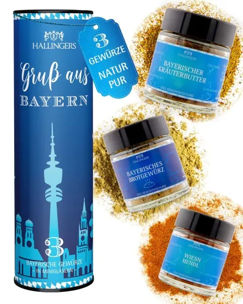 Gruß aus Bayern - Gewürz-Set, 3 Gläser in Geschenkdose