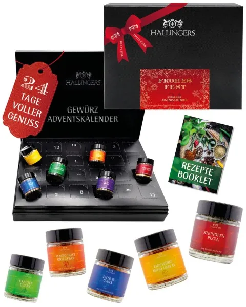 Adventskalender Frohes Fest - Red / Golden Stars - Gewürz, 24er Geschenkbox & Booklet