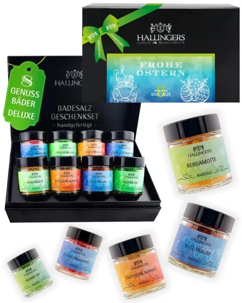 Frohe Ostern - Blue - Badesalze-Set, 8x Badezusatz Totes Meer