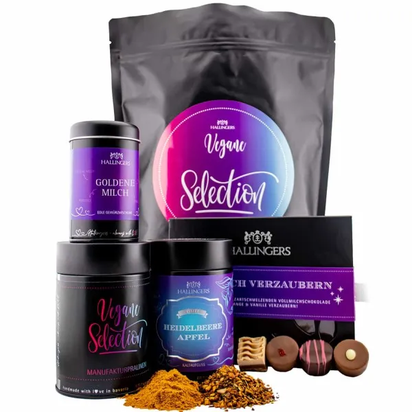 Vegan Selection XXL (großes veganes Mitbringsel Gewürz, Pralinen, Coldbrew Tee & Schokolade) - Feinkost-Set, XXL-Wundertüte Gourmet