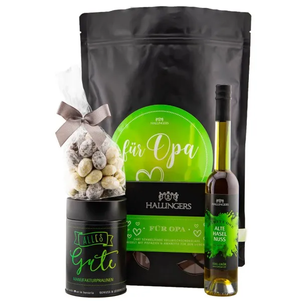 Für Opa XXL (großes Mitbringsel Haselnusslikör, Pralinen, Nougatmandeln & Schokolade) - Feinkost-Set, XXL-Wundertüte Gourmet