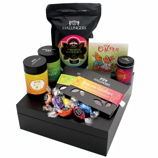 Easter Big Box green (großes Osternest Schokolade Kaffee Pralinen-Ostereier & Osterhase) - Feinkost-Set, XXL-Geschenkkorb Gourmet