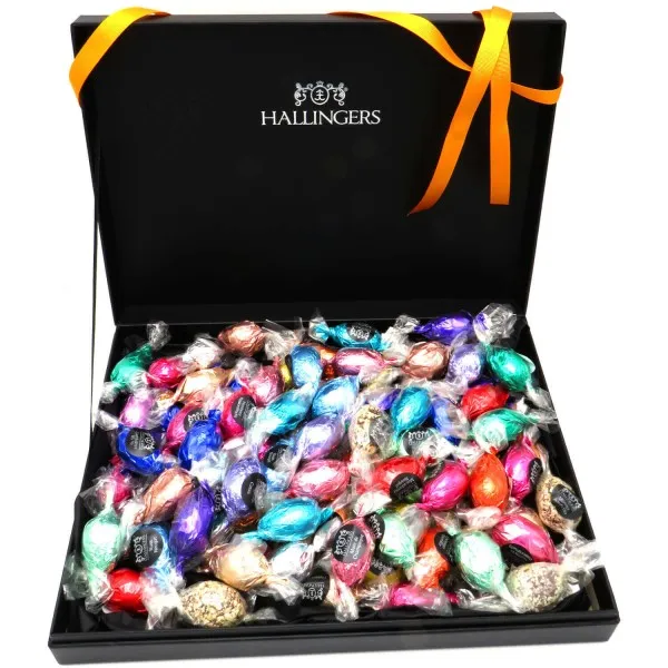 Easter Box orange (großes Osternest mit 90 Pralinen-Ostereiern mit & ohne Alkohol) - Feinkost-Set, Gourmet-Auswahl XXL
