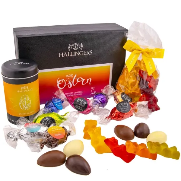 Frohe Ostern Osternest (großes Osternest Pralinen-Ostereier, Eigewürz & Fruchtsaftbärchen) - Feinkost-Set, Gourmet-Auswahl XL