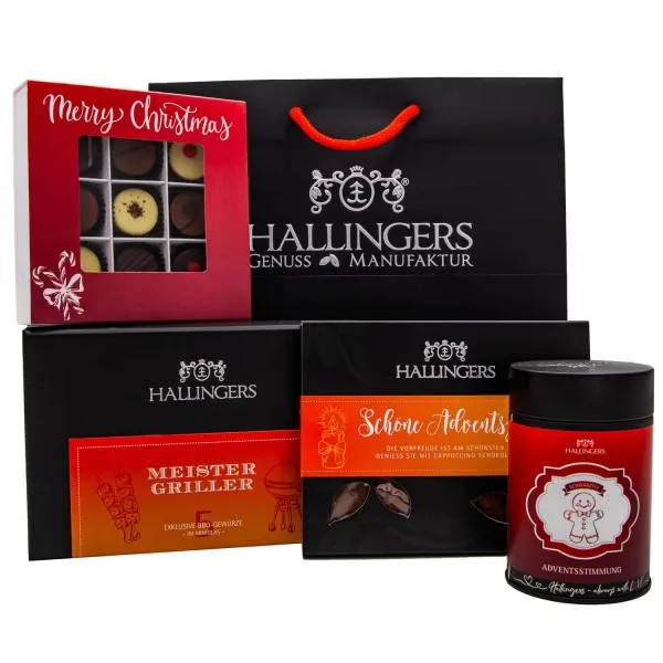 Best of Christmas (großes Mitbringsel Schokolade, Tee, 9er Pralinen & Meistergriller-Gewürz) - Feinkost-Set, Gourmet-Auswahl XXL