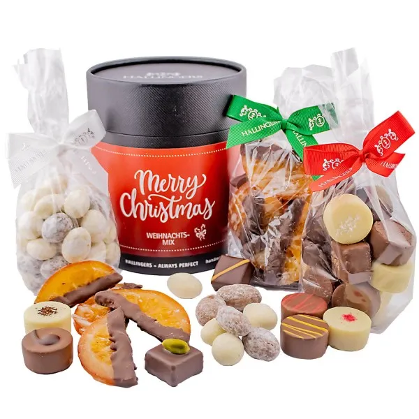 Weihnachts-Naschmix XXL (großes Mitbringsel Pralinen, Nougat-Mandeln & dragierte Orangenscheiben) - Feinkost-Set, Gourmet-Auswahl XXL