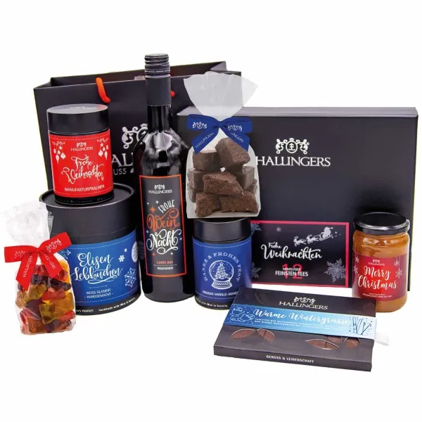 Weihnachtspackerl (großes Mitbringsel Wein, Schokolade, Lebkuchen, Mandeln, Konfitüre & mehr) - Feinkost-Set, Gourmet-Auswahl XXL