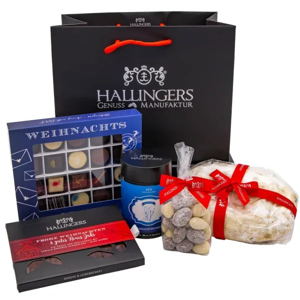 Stollen & More (großes Mitbringsel Christstollen, Schokolade, Tee, Mandeln & 20er Pralinen) - Feinkost-Set, Gourmet-Auswahl XXL