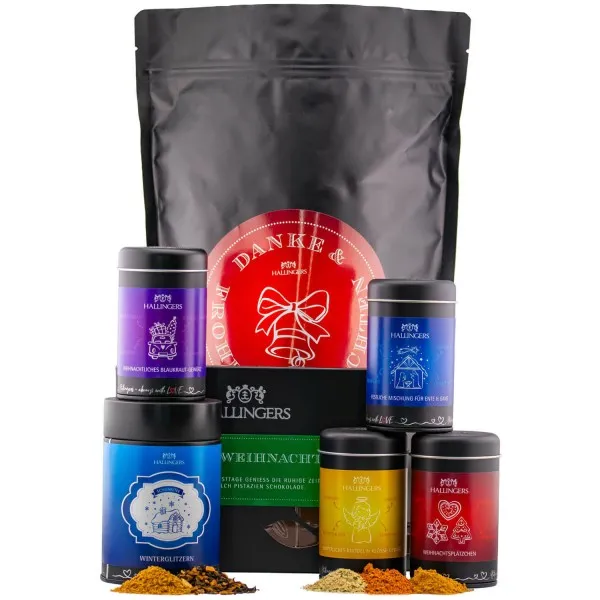 Danke & Frohe Weihnachten XXL (großes Mitbringsel Tafel Schokolade WinterglitzernTee & XMS-Gewürze) - Feinkost-Set, XXL-Wundertüte Gourmet