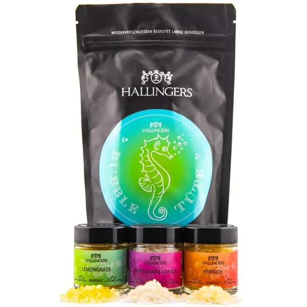 Bubble Tüte (kleines Badeparty Mitbringsel Lemongrass, Vanille & Pfirsich) - Badesalz-Set, Badezusatz in Wundertüte