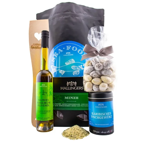 Sea Food XXL (großes Grillparty-Mitbringsel Schoki, Fischgewürz, Olivenöl, Nougat & mehr) - Feinkost-Set, XXL-Wundertüte Gourmet