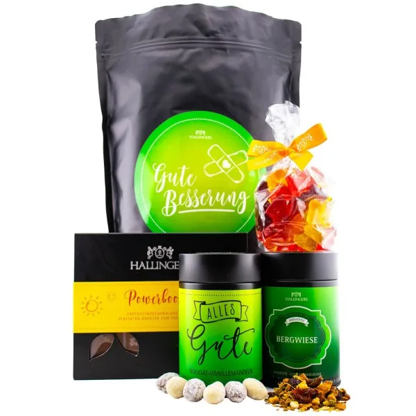 Gute Besserung XXL (großer Genesungsgruß Nougat-Mandeln, Tee, Tafel Schoki & Fruchtsaftbären) - Feinkost-Set, XXL-Wundertüte Gourmet