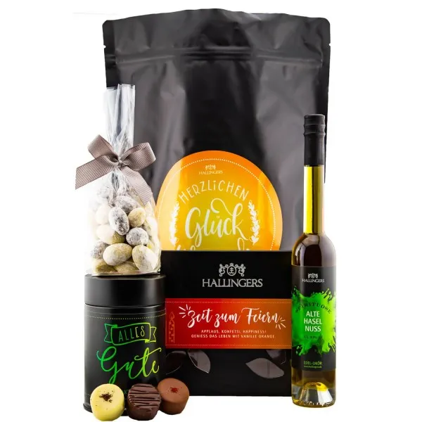 Herzlichen Glückwunsch XXL (großer Glückwunsch Haselnusslikör, Pralinen, Nougat & Tafel Schokolade) - Feinkost-Set, XXL-Wundertüte Gourmet
