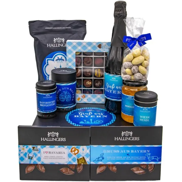 Gruß aus Bayern (große Selektion Sekt, Schokolade, Kaffee, Biergelee, Pralinen & viel mehr) - Feinkost-Set, XXL-Geschenkkorb Gourmet