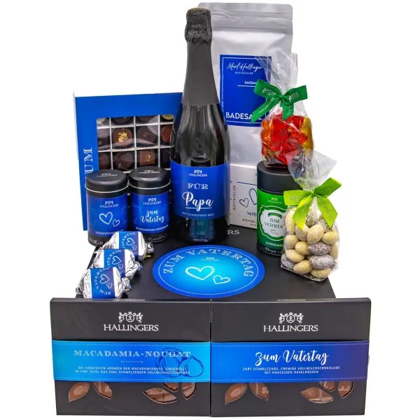 Zum Vatertag (große Selektion Sekt, Gewürze, Nougat, Pralinen, Schoki, Duftkerze & mehr) - Feinkost-Set, XXL-Geschenkkorb Gourmet