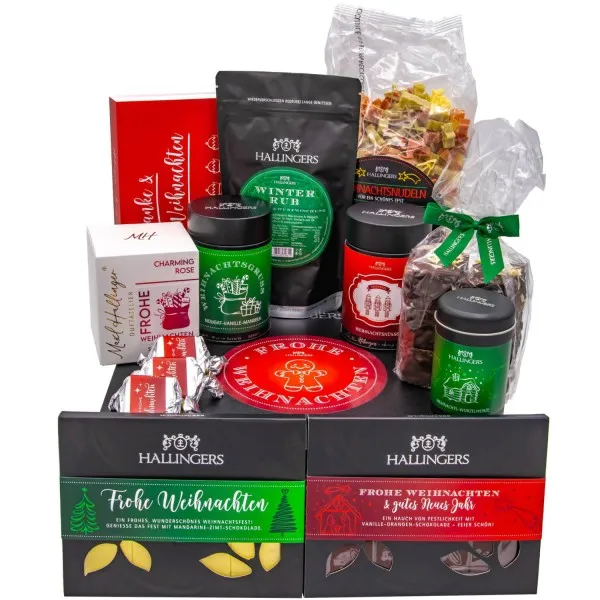 Frohe Weihnachten (große Selektion Pralinen, Pasta, Lebkuchen, Nougat, Duftkerze, Tee & mehr) - Feinkost-Set, XXL-Geschenkkorb Gourmet