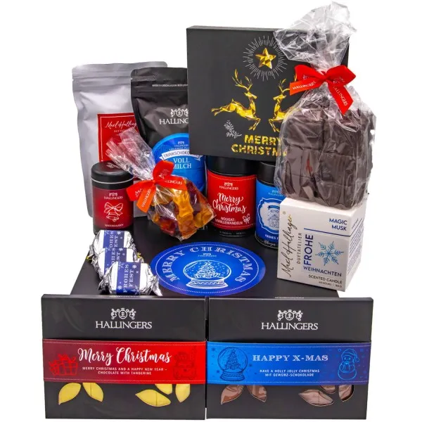 Merry Christmas (große Selektion Pralinen Lebkuchen Gewürz Nougat Badezusatz & mehr) - Feinkost-Set, XXL-Geschenkkorb Gourmet