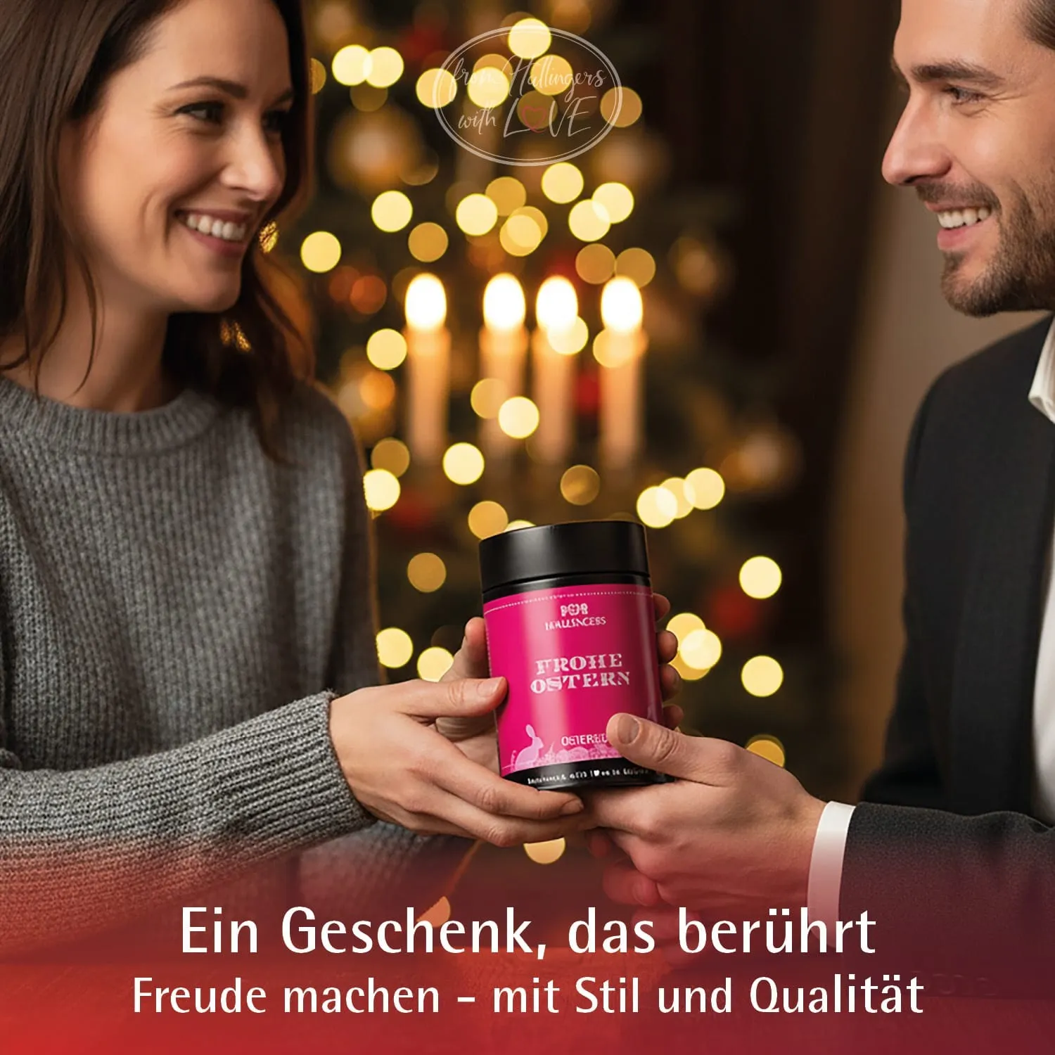 Frohe Ostern - pink - Pralinen-Osterei, ohne Alkohol handmade