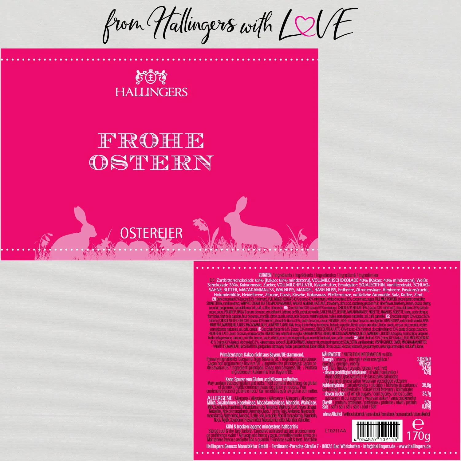 Frohe Ostern - pink - Pralinen-Osterei, ohne Alkohol handmade