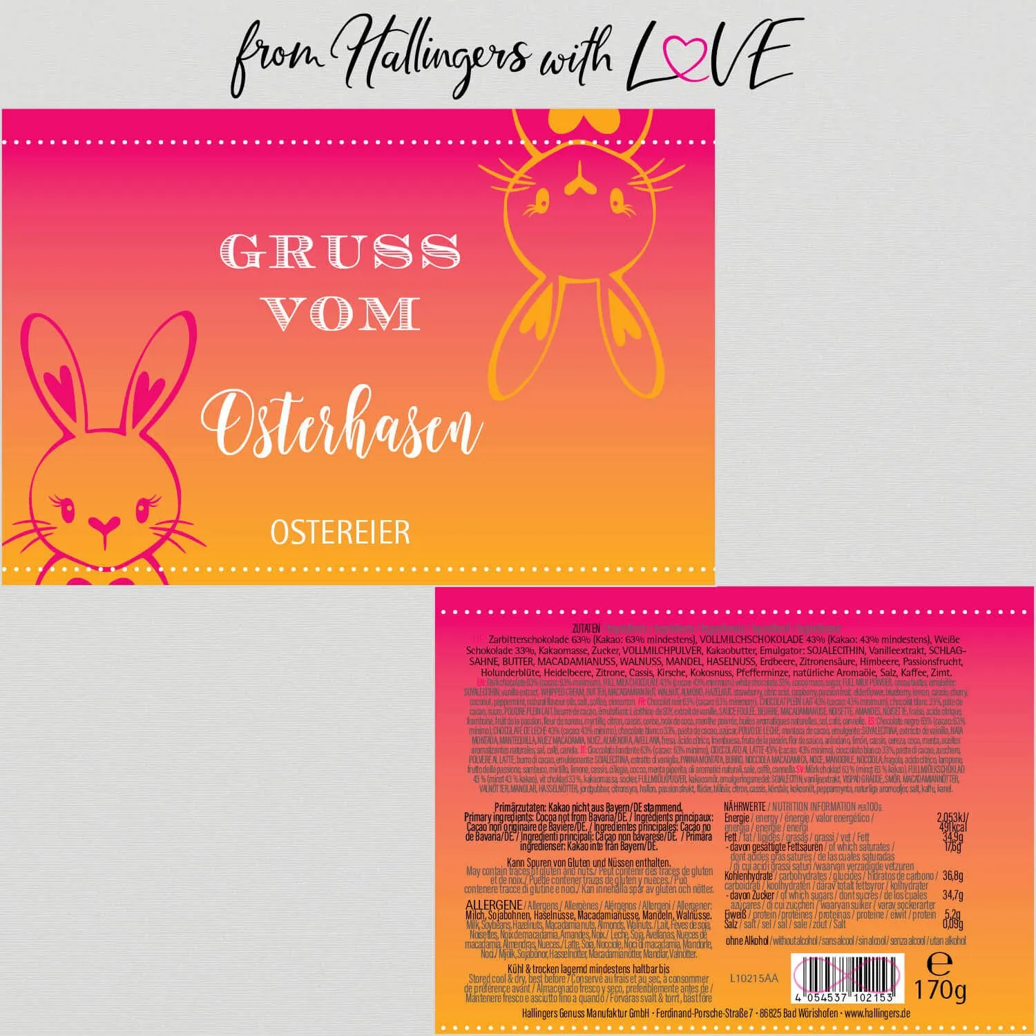 Gruß vom Osterhasen - Pralinen-Osterei, ohne Alkohol handmade