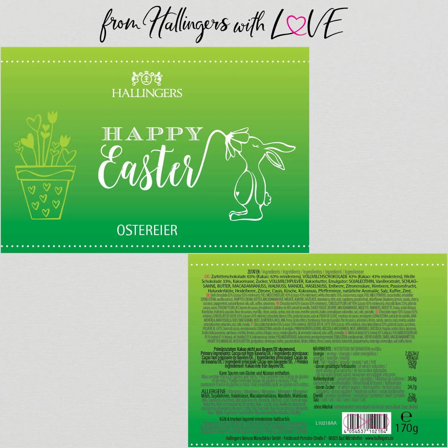 Happy Easter - Pralinen-Osterei, ohne Alkohol handmade