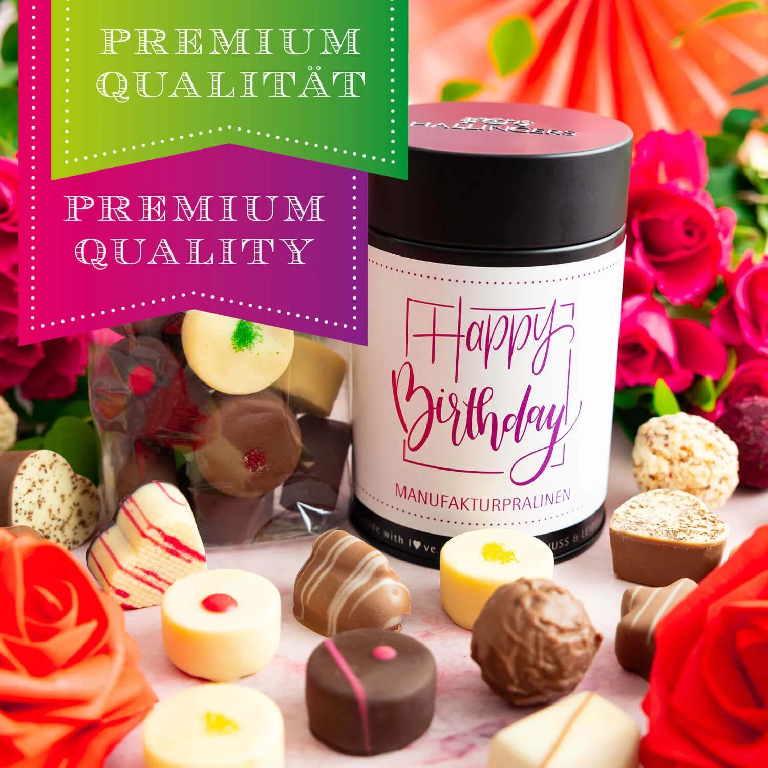 HANDWERK STATT MASSENWARE - Edition \Happy Birthday Pink\: Vergiss billig produzierte Standard-Pralinen mit schöner Verpackung - entscheidend ist nicht nur der erste Eindruck, sondern der Geschmack, der noch lange in Erinnerung bleibt
