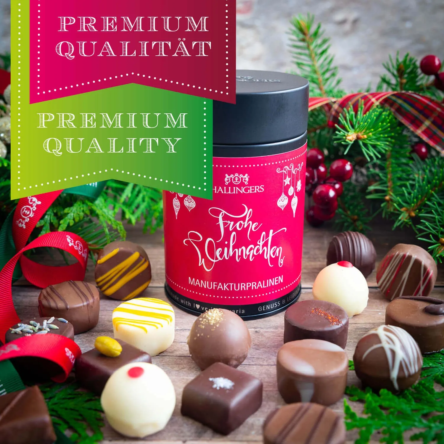HANDWERK STATT MASSENWARE - Edition \Frohe Weihnachten\: Vergiss billig produzierte Standard-Pralinen mit schöner Verpackung - entscheidend ist nicht nur der erste Eindruck, sondern der Geschmack, der noch lange in Erinnerung bleibt