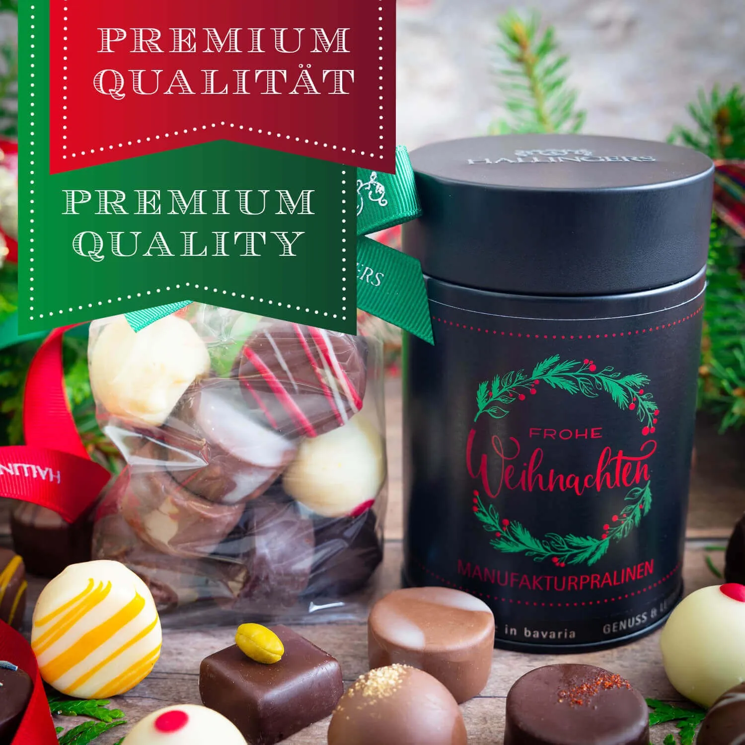 HANDWERK STATT MASSENWARE - Edition \Frohe Weihnachten\: Vergiss billig produzierte Standard-Pralinen mit schöner Verpackung - entscheidend ist nicht nur der erste Eindruck, sondern der Geschmack, der noch lange in Erinnerung bleibt