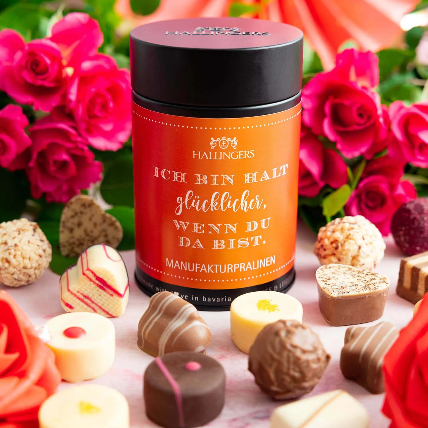 PRALINEN IN DER GESCHENKDOSE OHNE ALKOHOL - Edle handgemachte Pralinen aus feinstem Confiserie-Edelkakao, stilvoll verpackt in einer hochwertigen Geschenkdose. Perfekt als exklusives Geschenk für besondere Genussmomente