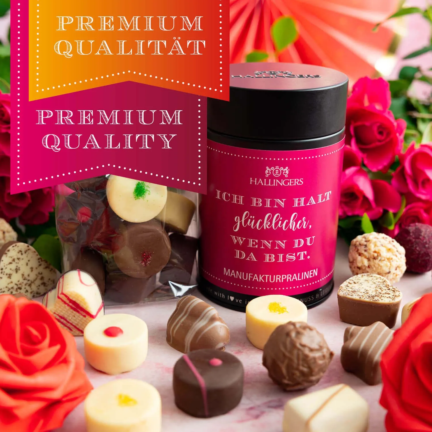 HANDWERK STATT MASSENWARE - Edition \Pink, Ich bin halt glücklicher...\: Vergiss billig produzierte Standard-Pralinen mit schöner Verpackung - entscheidend ist nicht nur der erste Eindruck, sondern der Geschmack, der noch lange in Erinnerung bleibt