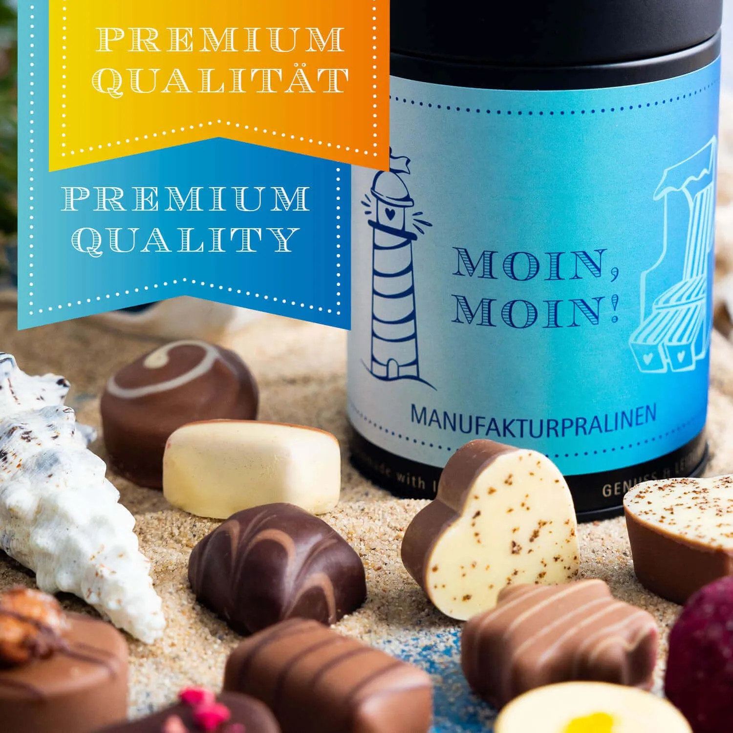 HANDWERK STATT MASSENWARE - Edition \Moin Moin\: Vergiss billig produzierte Standard-Pralinen mit schöner Verpackung - entscheidend ist nicht nur der erste Eindruck, sondern der Geschmack, der noch lange in Erinnerung bleibt