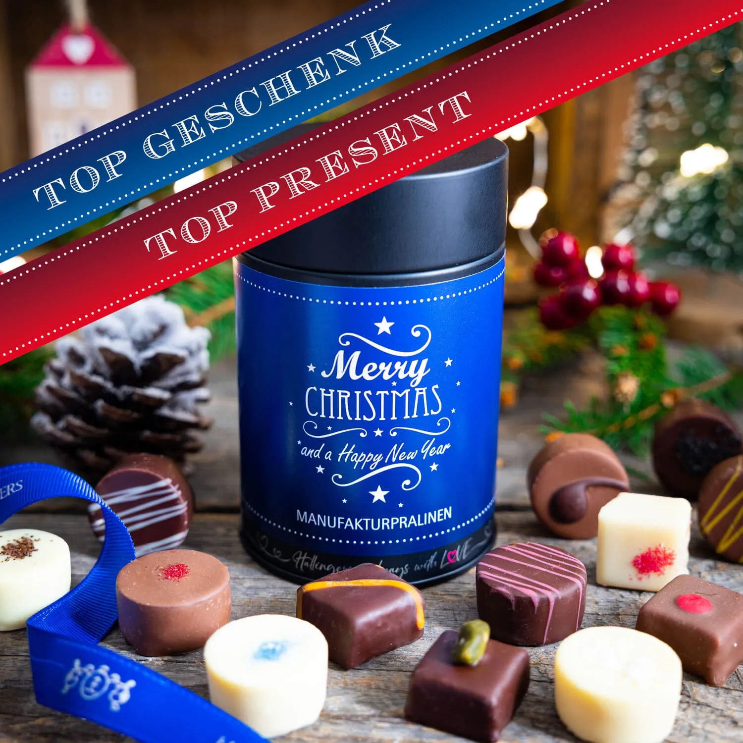HANDWERK STATT MASSENWARE - Edition \Merry Christmas & A Happy New ...\: Vergiss billig produzierte Standard-Pralinen mit schöner Verpackung - entscheidend ist nicht nur der erste Eindruck, sondern der Geschmack, der noch lange in Erinnerung bleibt