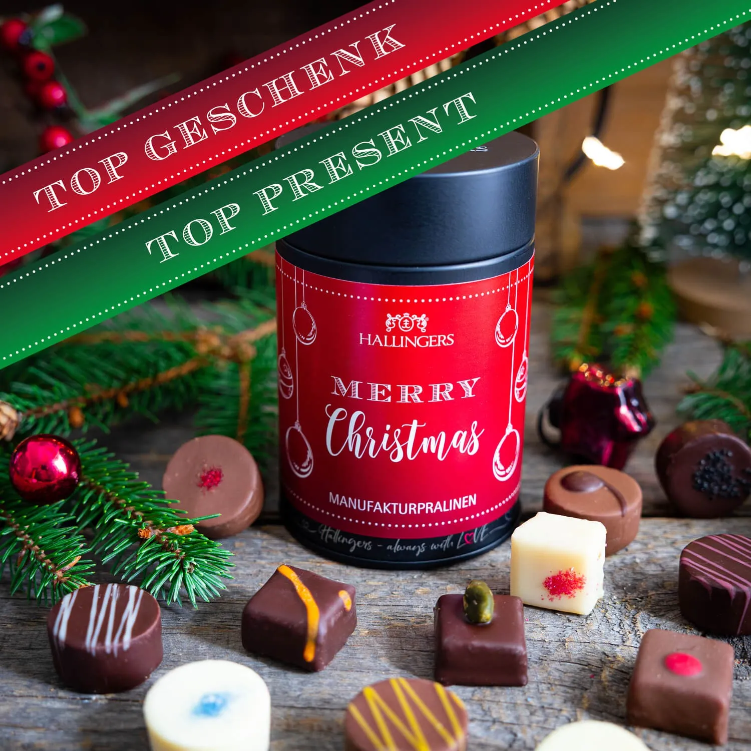 HANDWERK STATT MASSENWARE - Edition \Merry Christmas\: Vergiss billig produzierte Standard-Pralinen mit schöner Verpackung - entscheidend ist nicht nur der erste Eindruck, sondern der Geschmack, der noch lange in Erinnerung bleibt