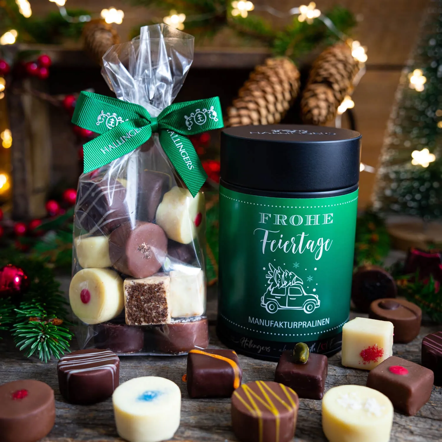 PRALINEN IN DER GESCHENKDOSE OHNE ALKOHOL - Edle handgemachte Pralinen aus feinstem Confiserie-Edelkakao, stilvoll verpackt in einer hochwertigen Geschenkdose. Perfekt als exklusives Geschenk für besondere Genussmomente