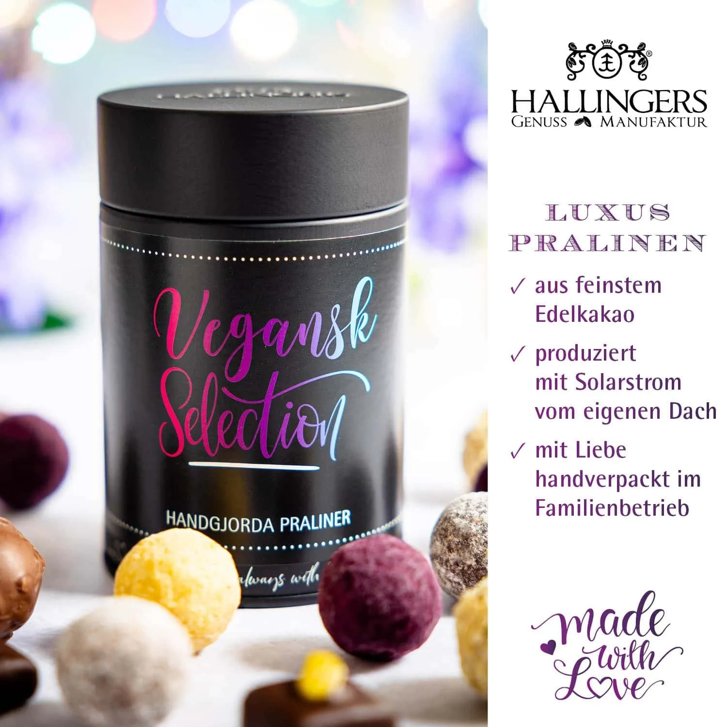 HANDWERK STATT MASSENWARE - Edition \God Jul, vegan - Svenska\: Kein veganer Kompromiss, sondern Pralinen auf einem Niveau, das selbst überzeugte Schokoladenliebhaber überrascht und industrielle Standardware alt aussehen lässt