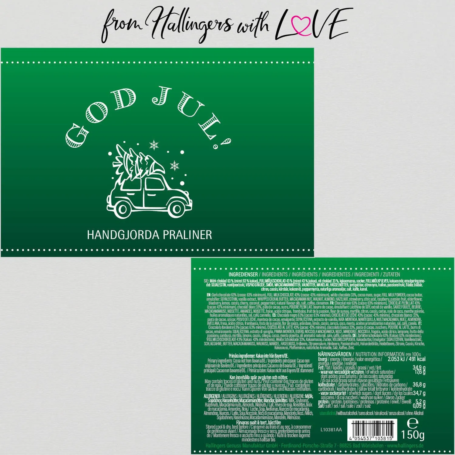 God Jul, green - Svenska - Pralinen, ohne Alkohol handmade