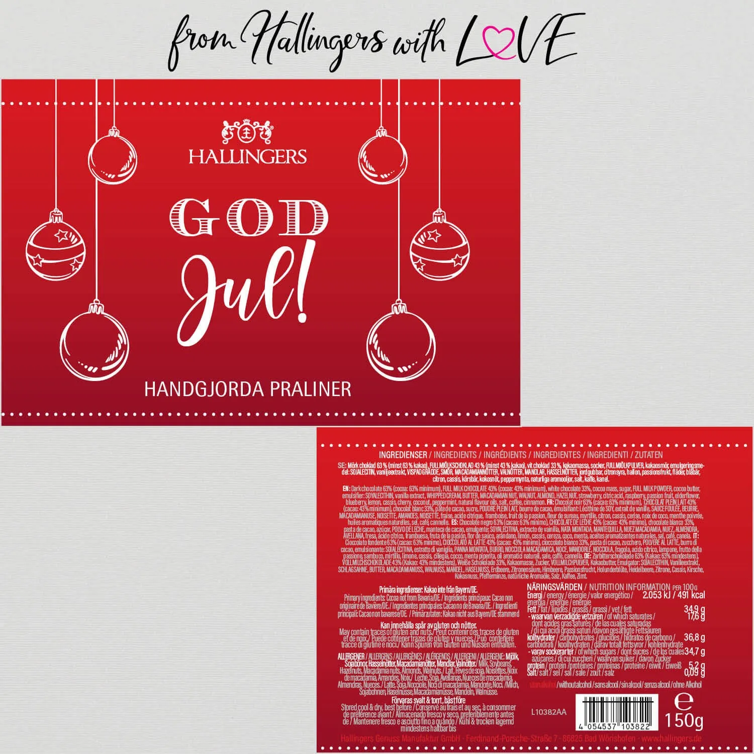 God Jul, red - Svenska - Pralinen, ohne Alkohol handmade