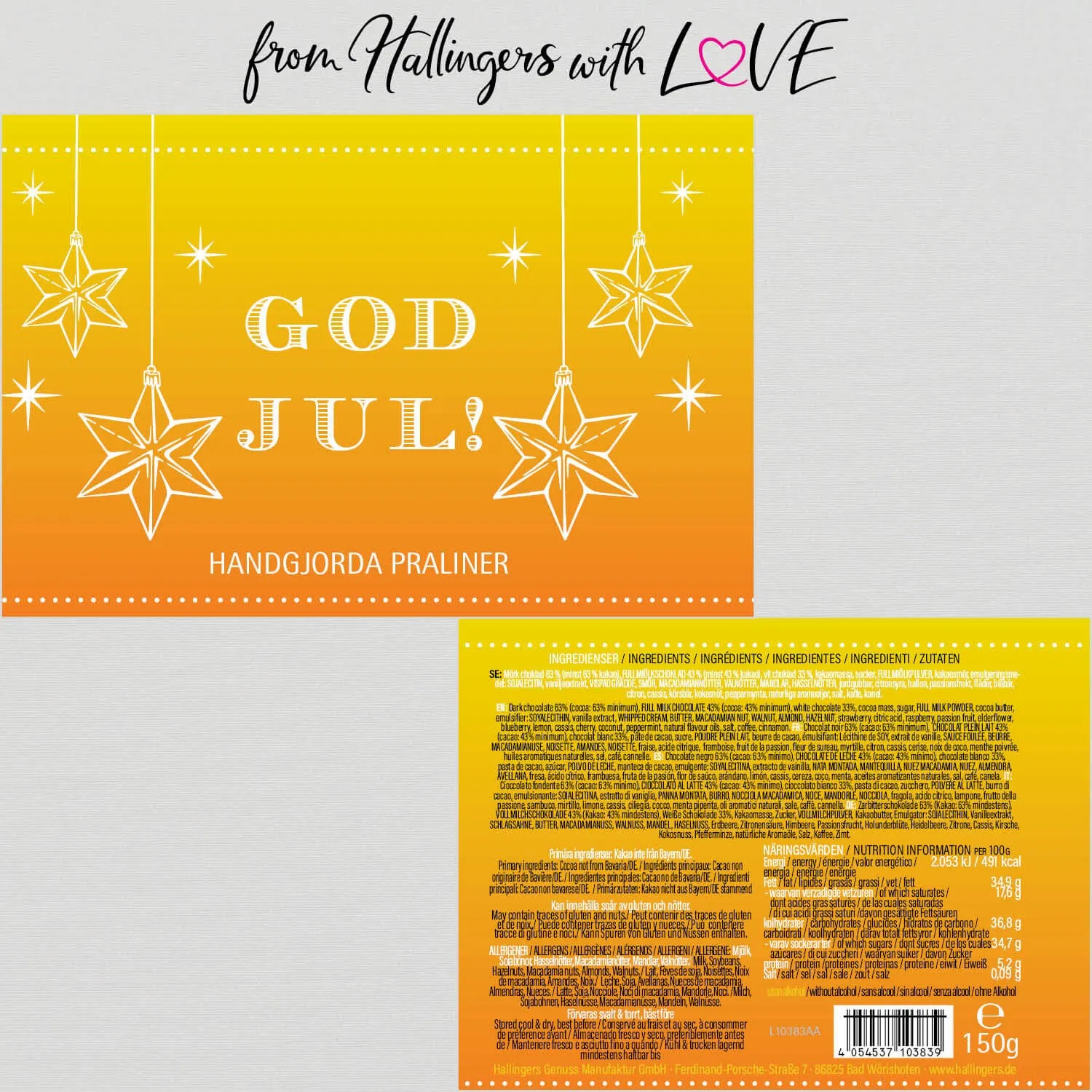 God Jul, yellow - Svenska - Pralinen, ohne Alkohol handmade