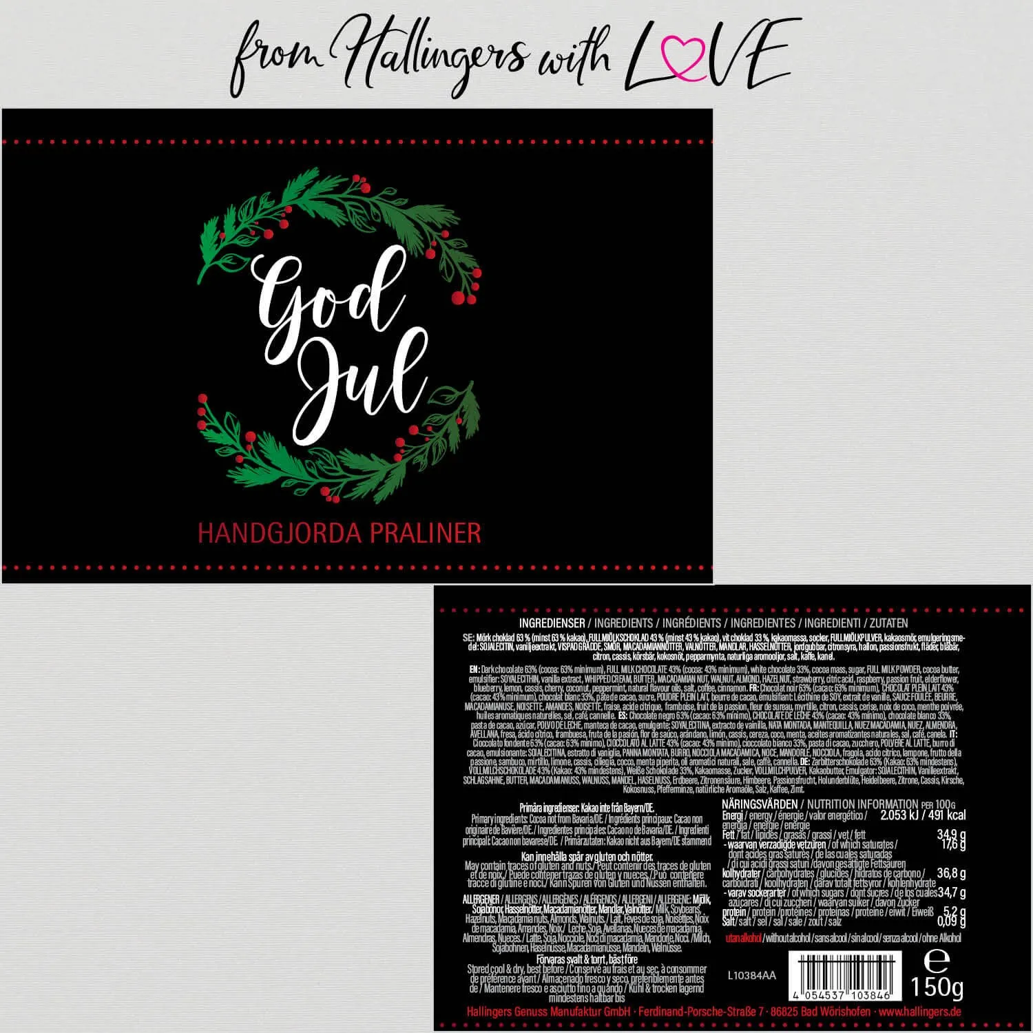 God Jul, Kranz - Svenska - Pralinen, ohne Alkohol handmade