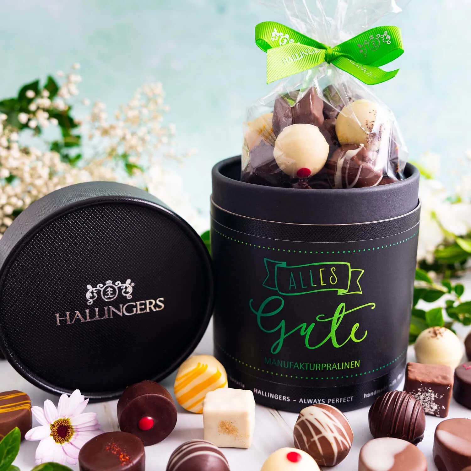 PRALINEN IN DER GESCHENKDOSE OHNE ALKOHOL - Edle handgemachte Pralinen aus feinstem Confiserie-Edelkakao, stilvoll verpackt in einer hochwertigen XXL-Geschenkdose. Perfekt als exklusives Geschenk für besondere Genussmomente