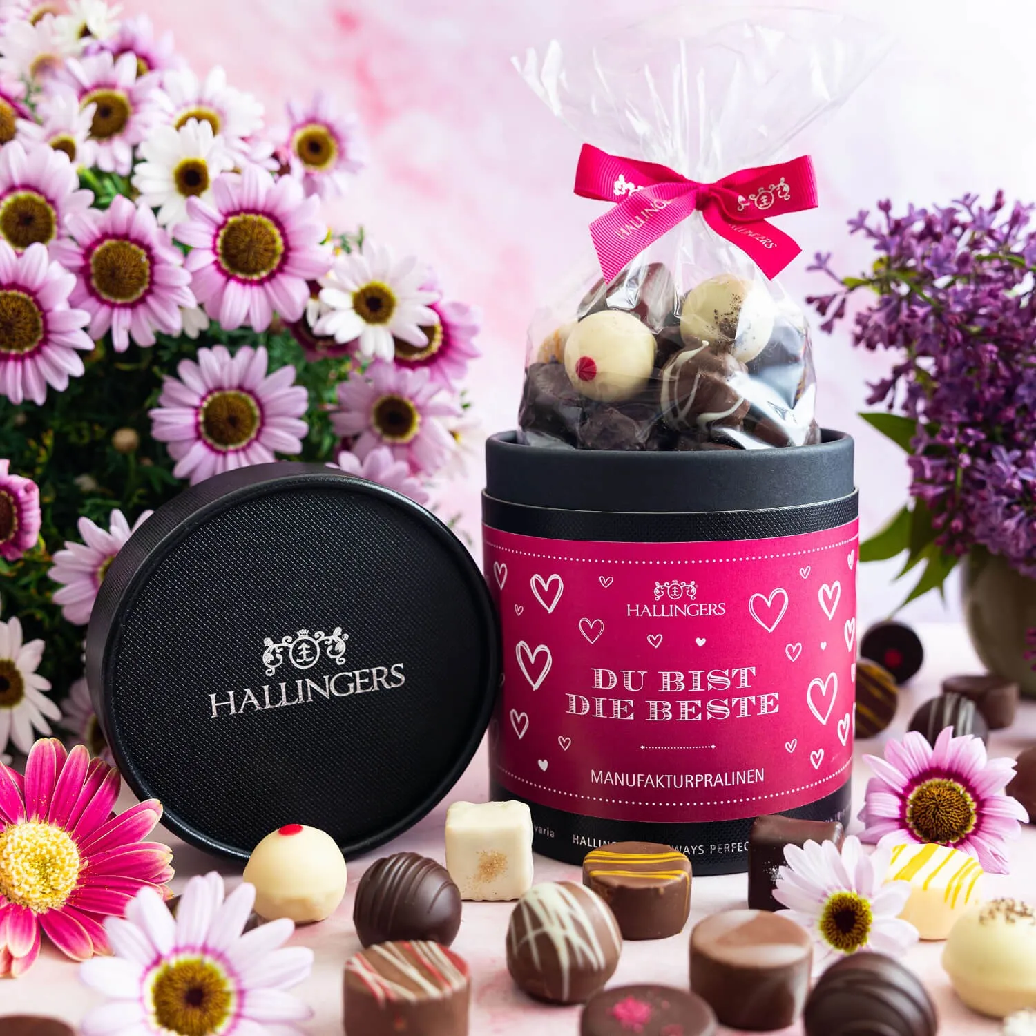 PRALINEN IN DER GESCHENKDOSE OHNE ALKOHOL - Edle handgemachte Pralinen aus feinstem Confiserie-Edelkakao, stilvoll verpackt in einer hochwertigen XXL-Geschenkdose. Perfekt als exklusives Geschenk für besondere Genussmomente